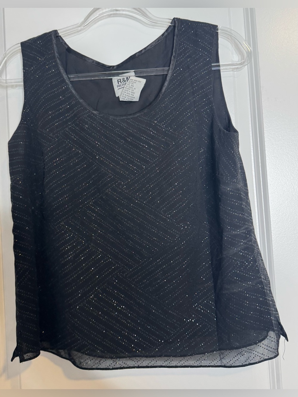 R&M Richards Black Glitter Sleeveless Camisole size 12 petite sparkly dressy